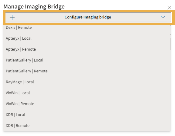 Manage Imaging Bridge menu listing the available imaging bridges.